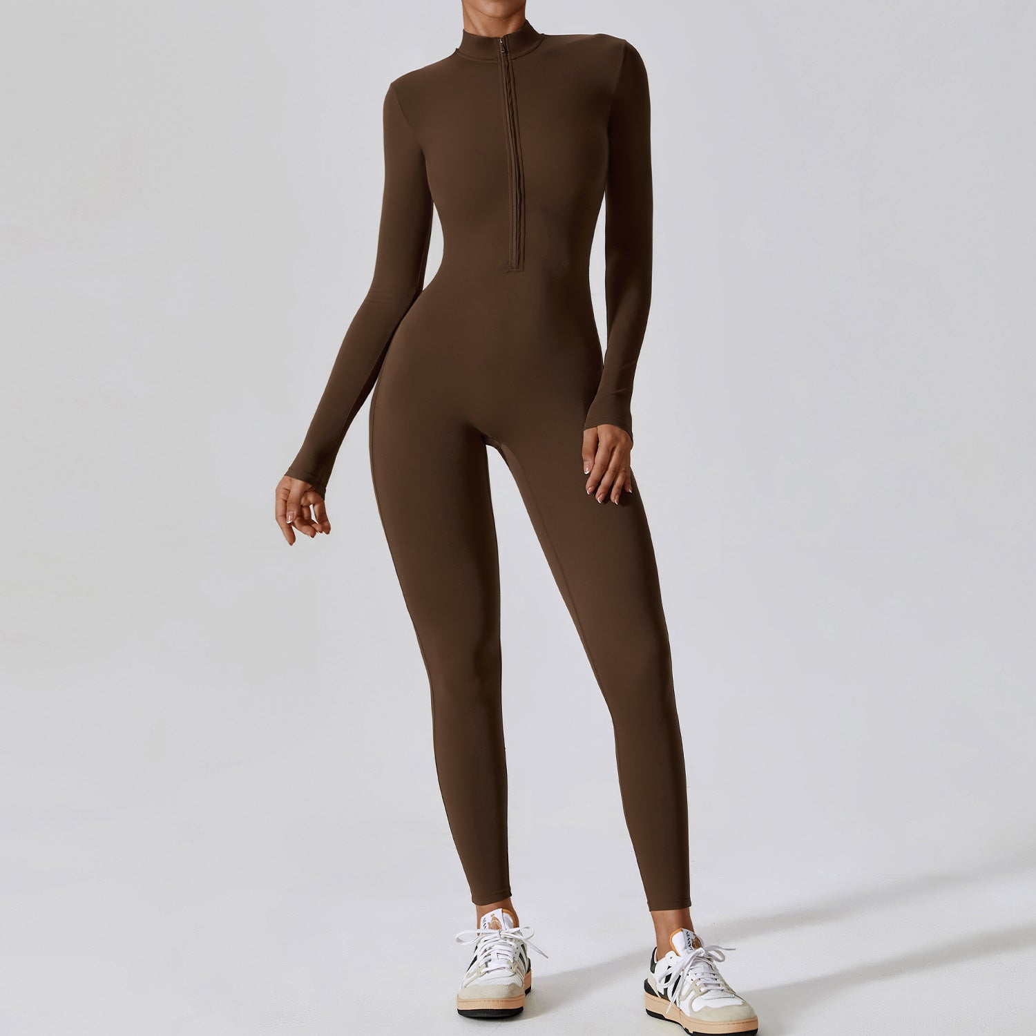 Women's Long-sleeve Zipper Gym Sports Jumpsuit