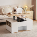 326450455WAANEW  White & Oak Coffee Table With Storage, Lift Up Coffee Table For Living Room, Coffee Table With 2 Drawers Lift-Top Sofa End Tea Tables For Living Room Furniture