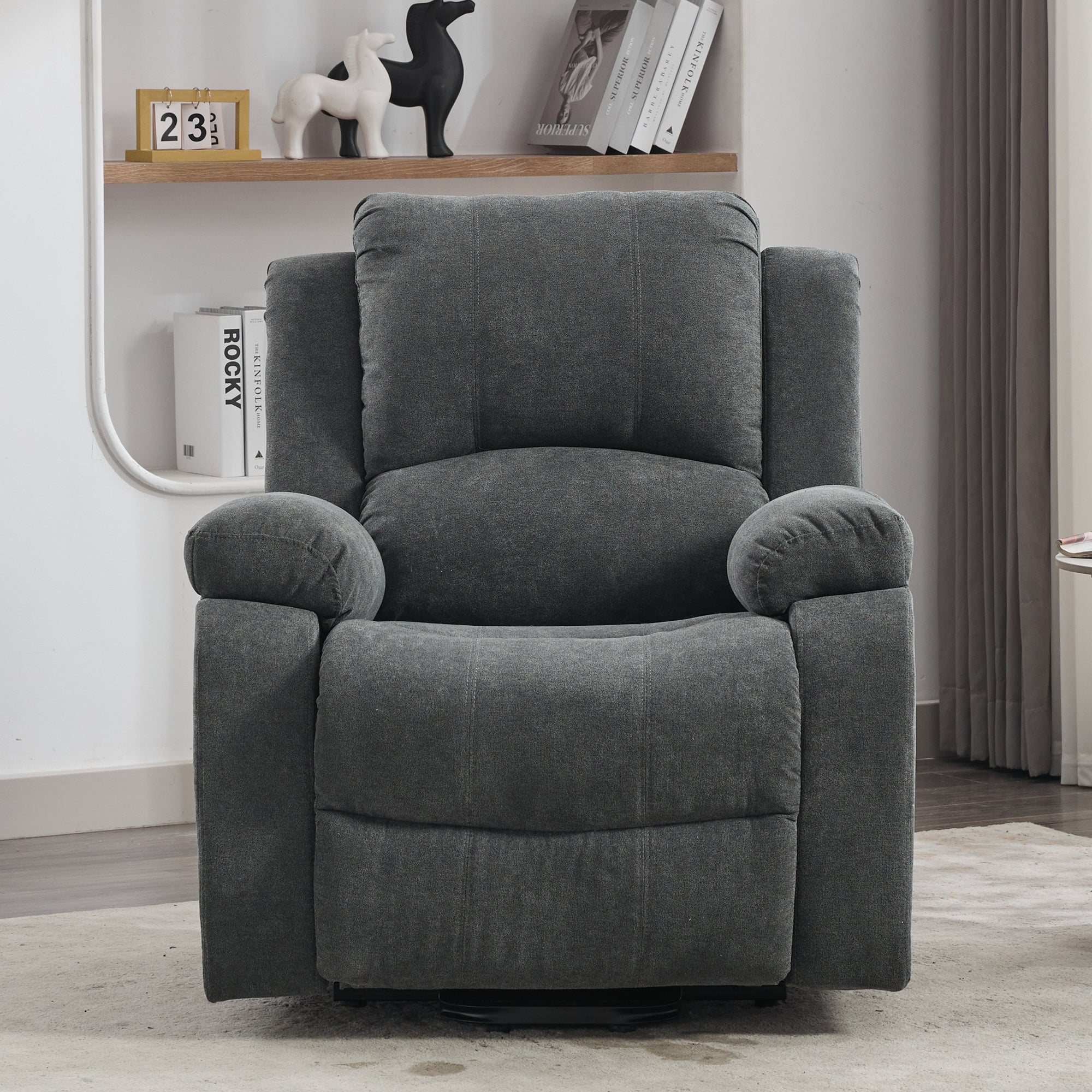 Power Massage Lift Recliner Chair With Heat & Vibration For Elderly, Heavy Duty And Safety Motion Reclining Mechanism Fabric Sofa With Storage Pockets, Cup Holders