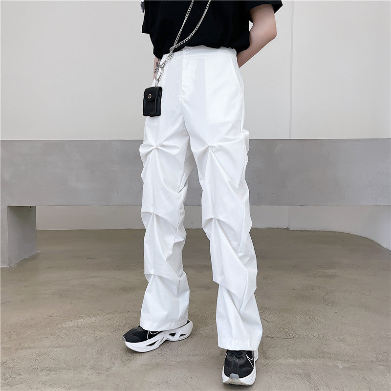 Dark Designer Pleated Casual Pants Men's Loose Crinkled