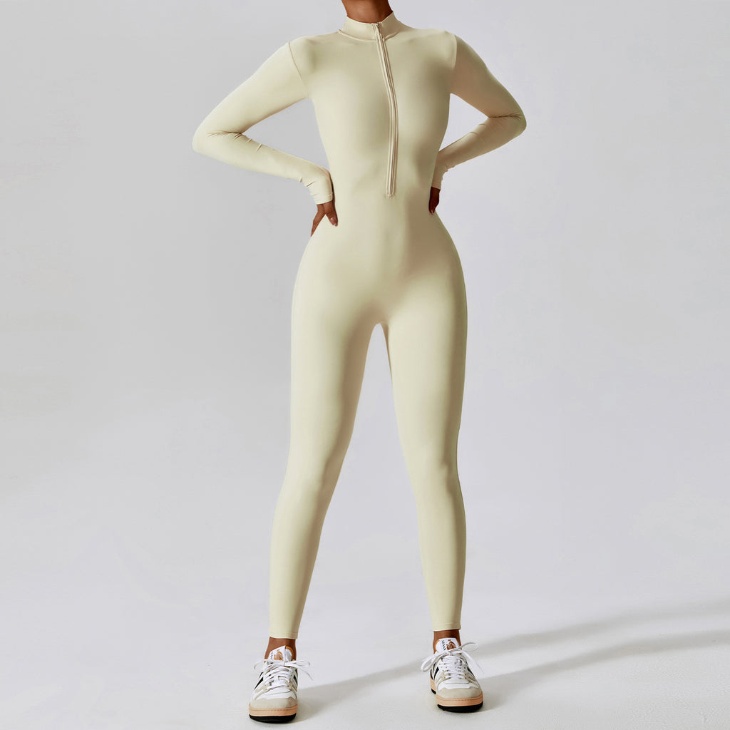 Women's Long-sleeve Zipper Gym Sports Jumpsuit