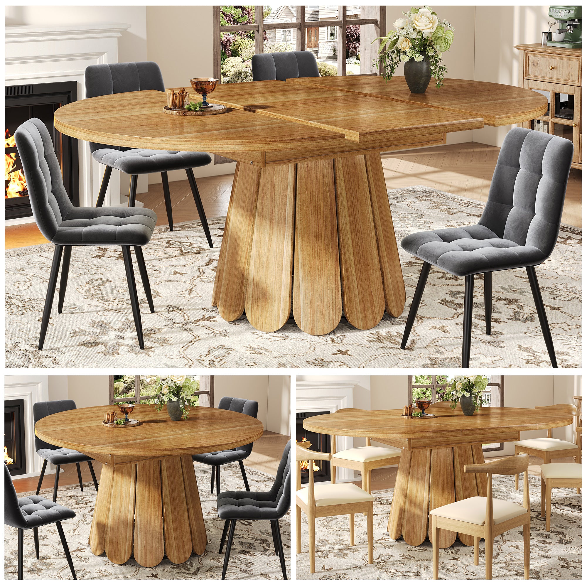 Extendable Dining Table, Dining Room Table, Kitchen Table, Balcony Table, Wooden Dining Table Round Dining Table, Extends To Oval, 118-158 Cm, Seats Up To 6 People, Wood