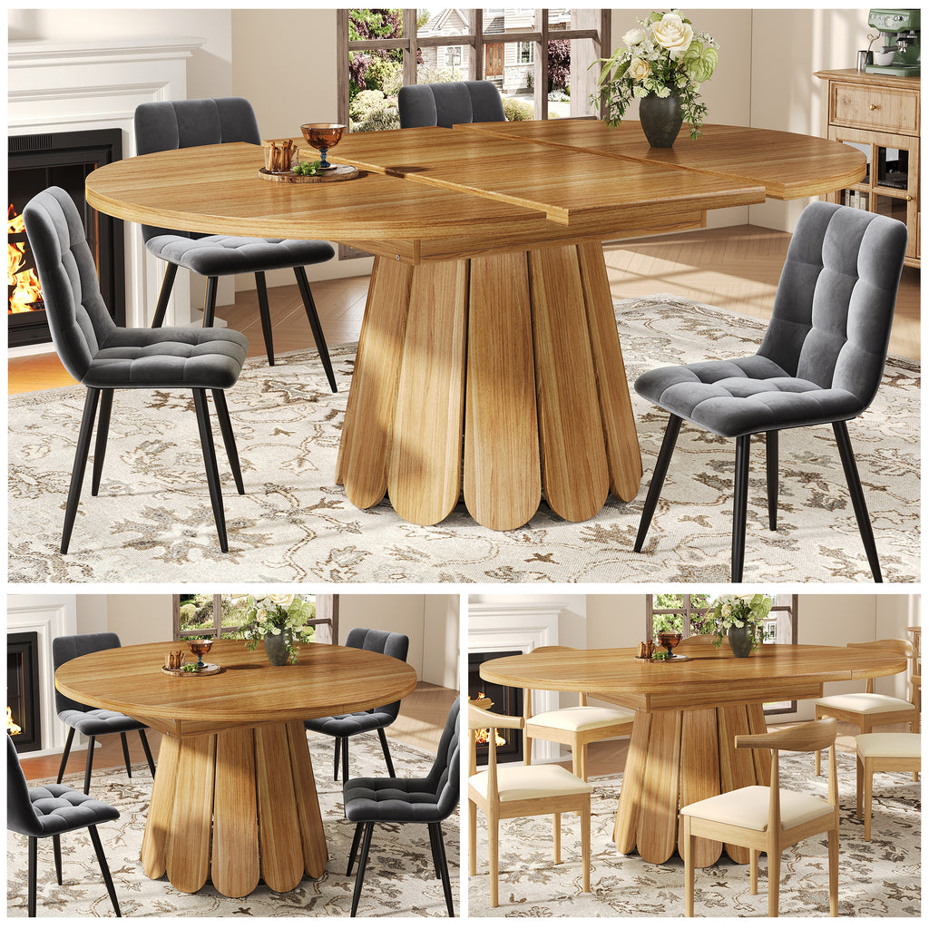 Extendable Dining Table, Dining Room Table, Kitchen Table, Balcony Table, Wooden Dining Table Round Dining Table, Extends To Oval, 118-158 Cm, Seats Up To 6 People, Wood