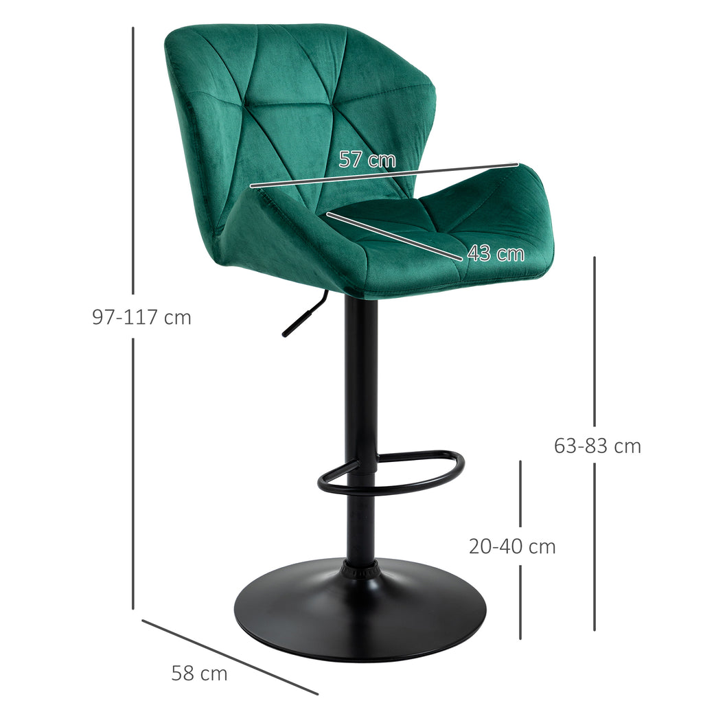 Urban thrif Bar Stools Set Of 2, Velvet-Touch Barstools With Metal Frame Footrest And Adjustable Height, Green