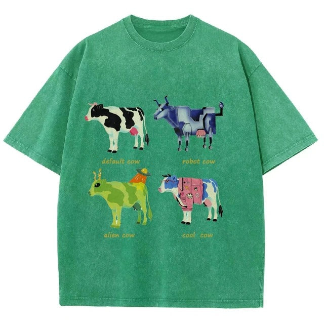 Mens Retro Cotton Funny Cow Streetwear Printed Top