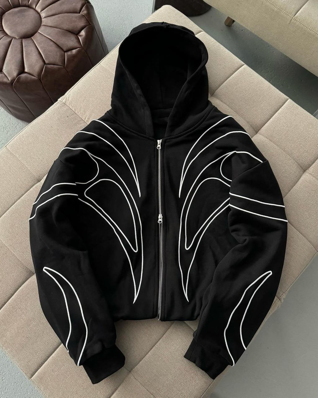 Loose-fitting Trendy Streetwear Hooded Sweatshirt With Embroidery For Women
