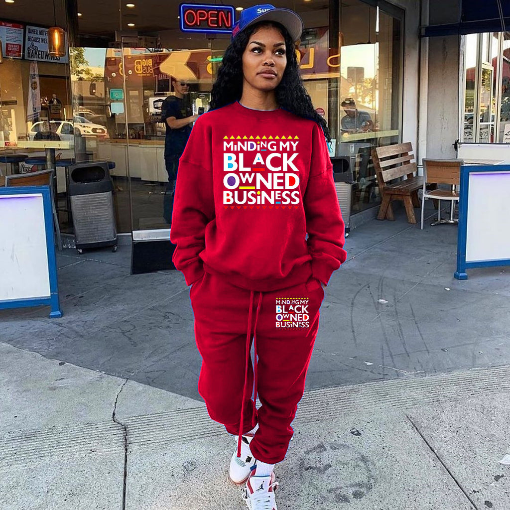Women Fashion Print Loose Sweatshirt Two Piece Set