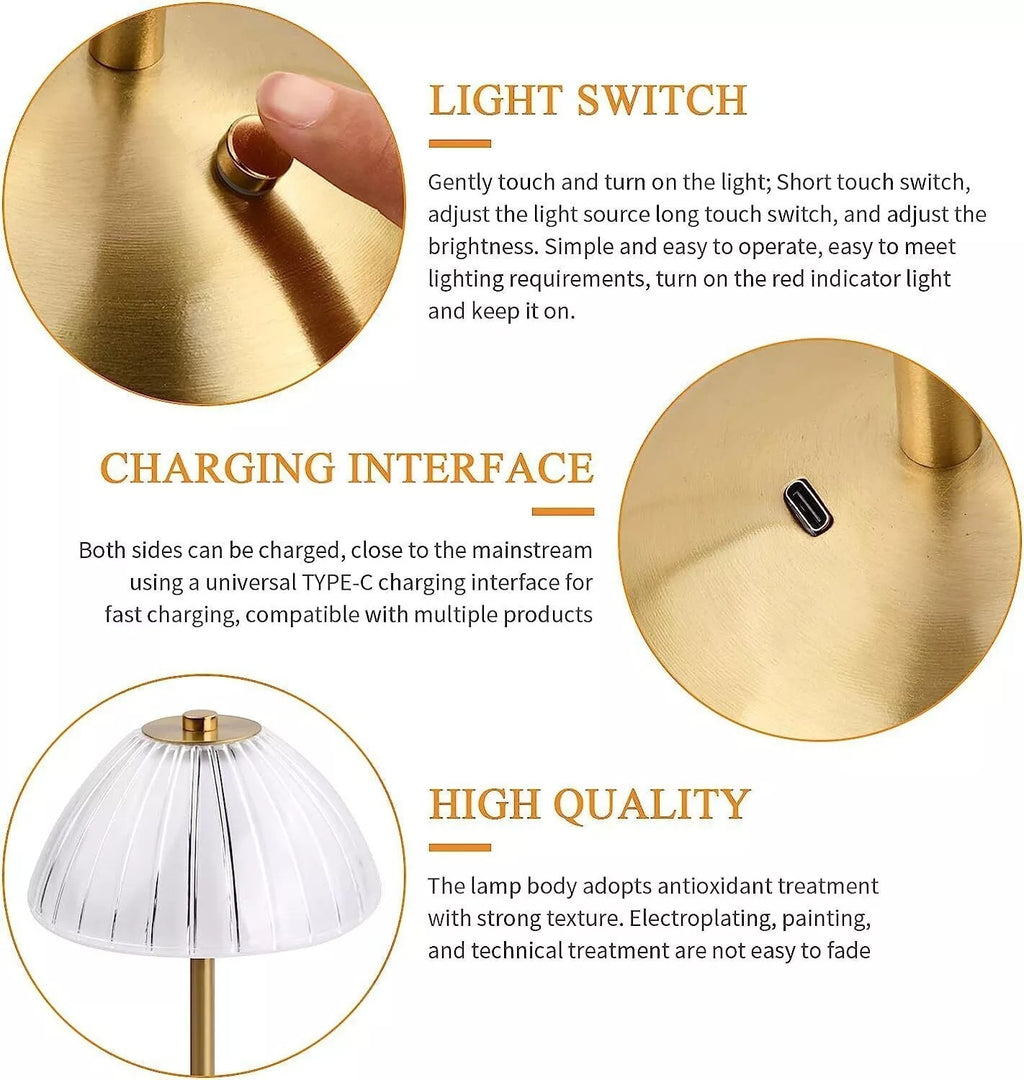 LED Lamp Modern Table Lamp Dimmable Cordless Night Decor Light USB Rechargeable