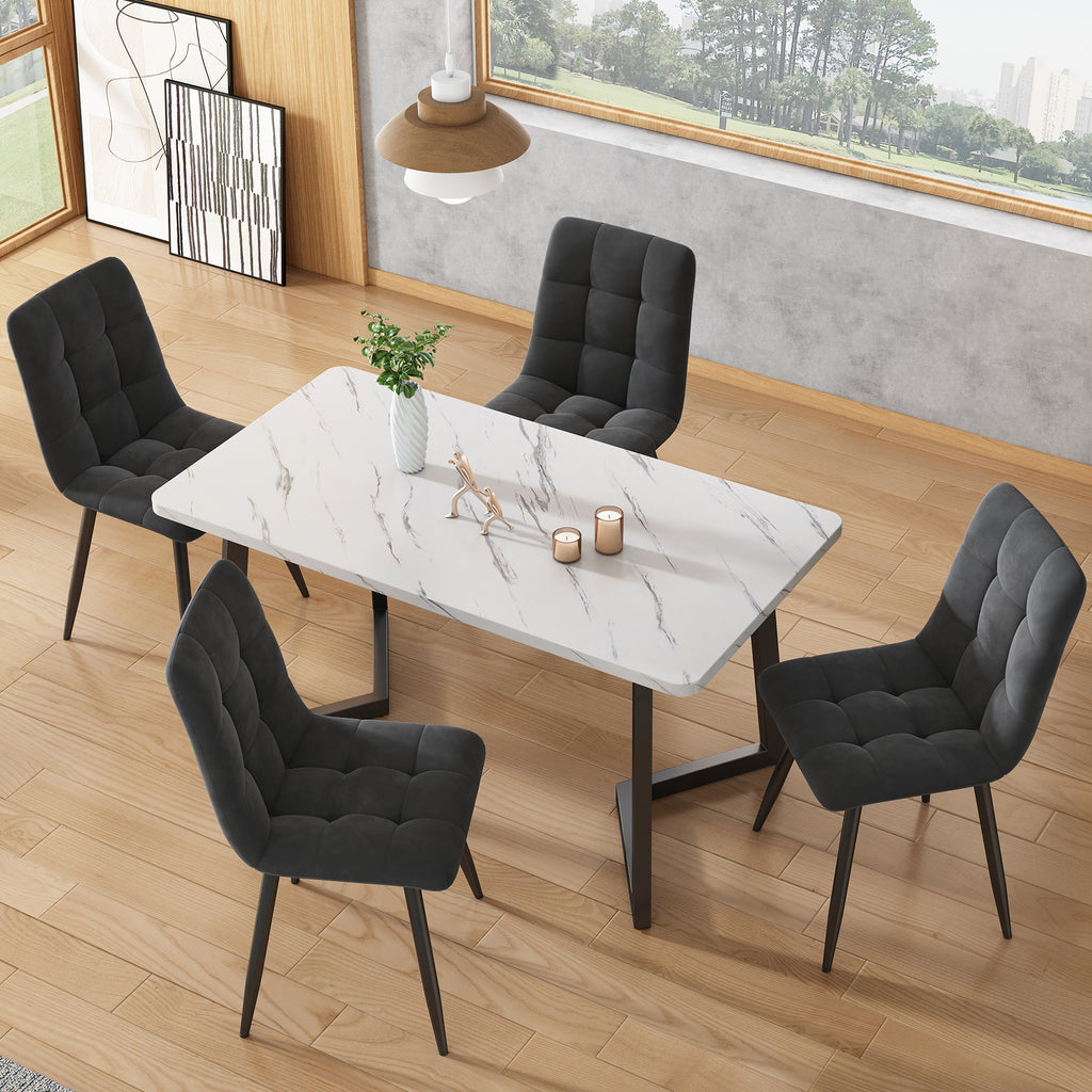 117x68cm Dining Table With 4 Chairs Set, Rectangular Dining Table Modern Kitchen Table Set,Dining Room Chair  Dark Grey Velvet Kitchen Chair,Black Table Legs