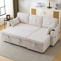 3-in-1 Convertible Sofa Bed With Internal Storage Chaise, L Shaped Sleeper Sofa Couches With Cup Holders, Pillows And Storage Pocket. Pullout Sectional Daybed For Living Room Bedroom Office, Beige