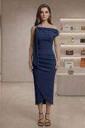 Womens Slash Neck Wrap Front Midi Dress - Evening Or Casual Wear Ladies Dress