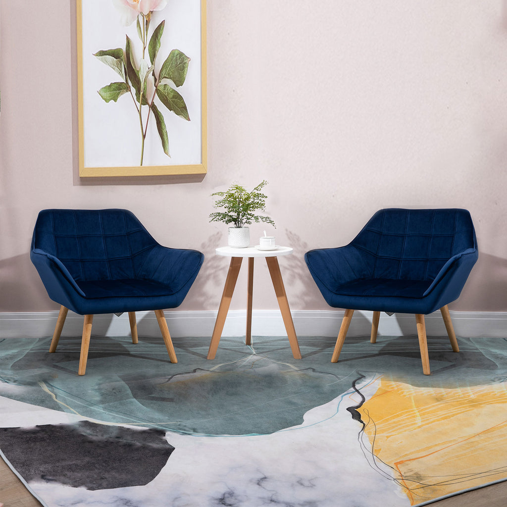 Armchair Accent Chair Wide Arms Slanted Back Padding Steel Frame Wooden Legs Home Bedroom Furniture Seating Blue