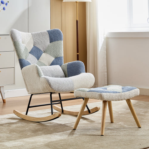 Rocking Chairs For Adults, Tteddy Rocking Chair Relaxing Recliner Chair With Solid Wood Legs High Back Lounge Chairs For Balcony Living Room Bedroom