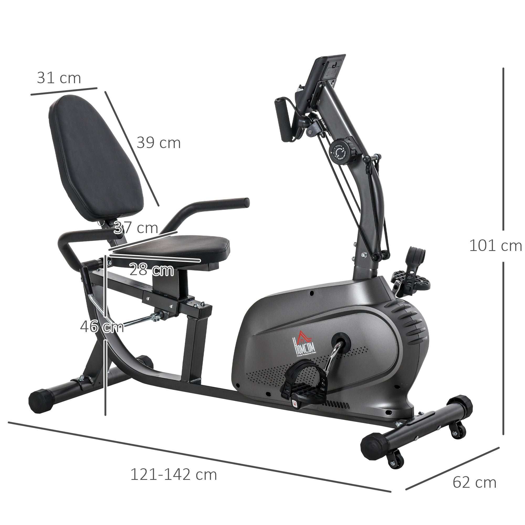 Recumbent Exercise Bike Recovery Exerciser, 8-Level Magnetic Resistance Stationary Bike With Pad Holder, LCD Monitor, For Indoor Cardio Workout, Black