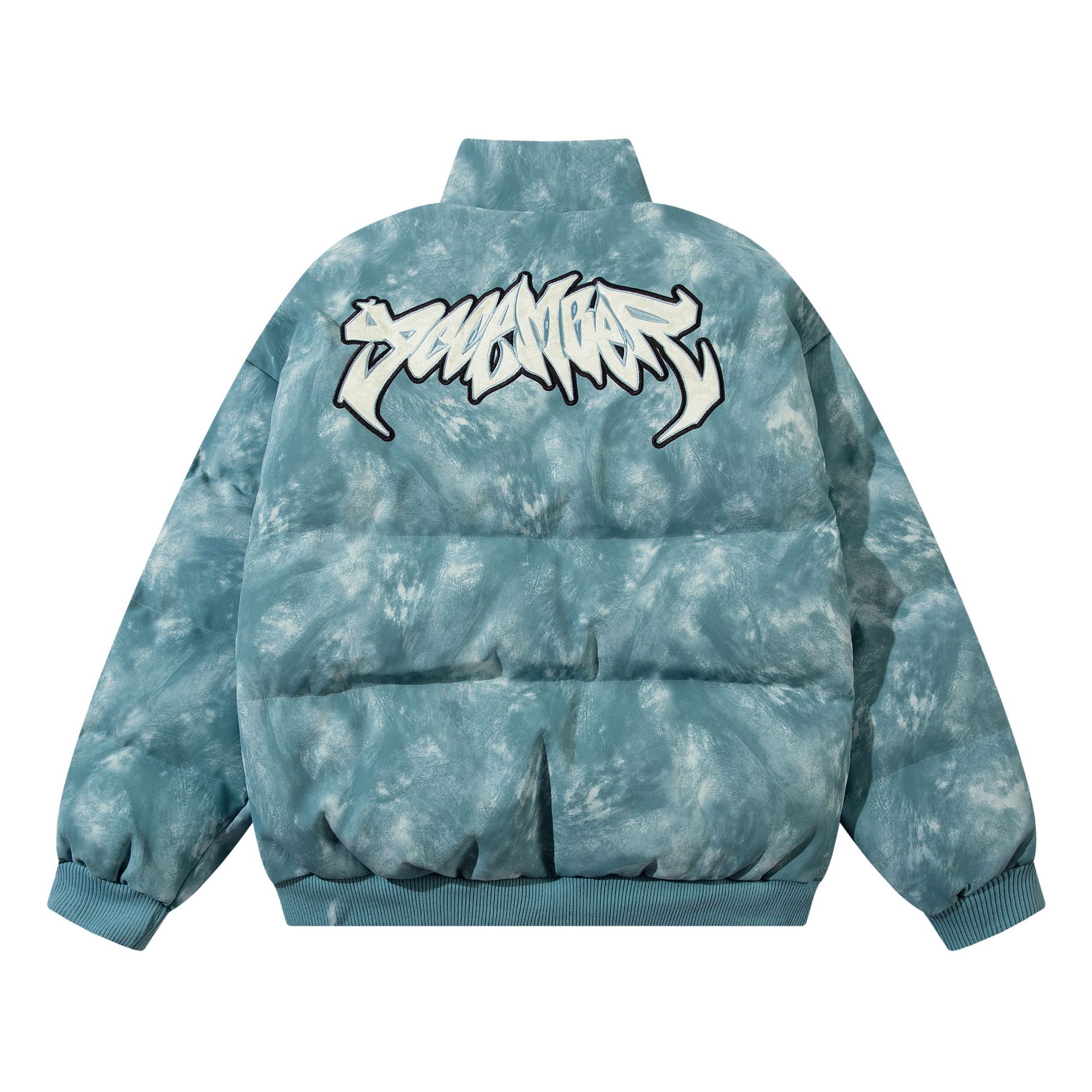 American Retro Washed Distressed Affixed Cloth Embroidered Cotton-padded Coat