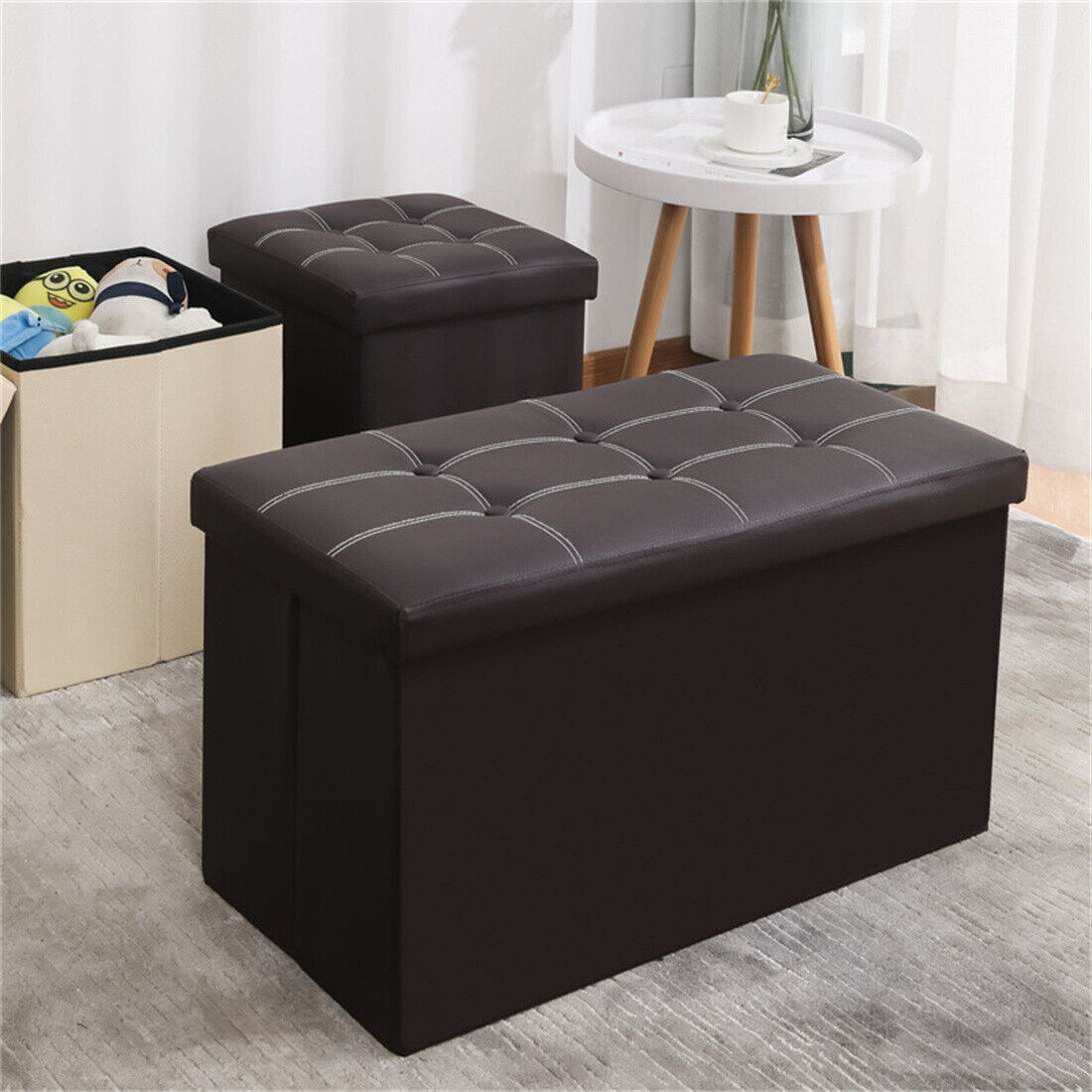 Large Seater Folding Storage Ottoman Pouffe Bench Seat Blanket Toy Chest Box UK NEW