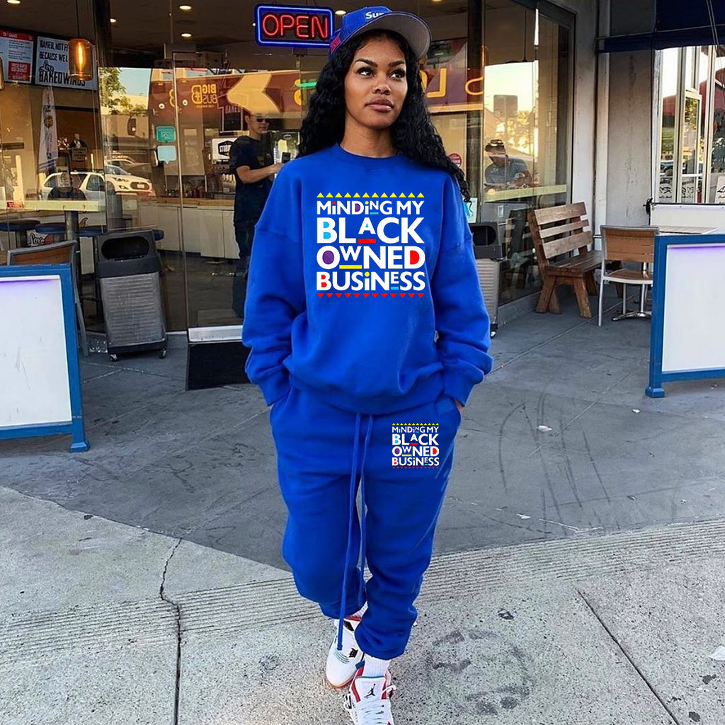 Women Fashion Print Loose Sweatshirt Two Piece Set