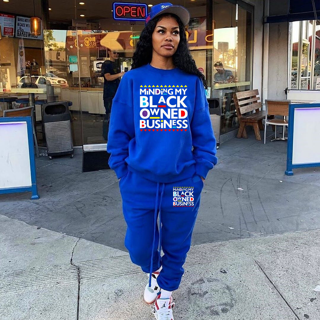 Women Fashion Print Loose Sweatshirt Two Piece Set
