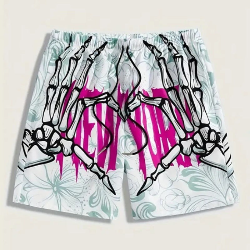 Summer Fashion Skull Hand Letter Element Shorts