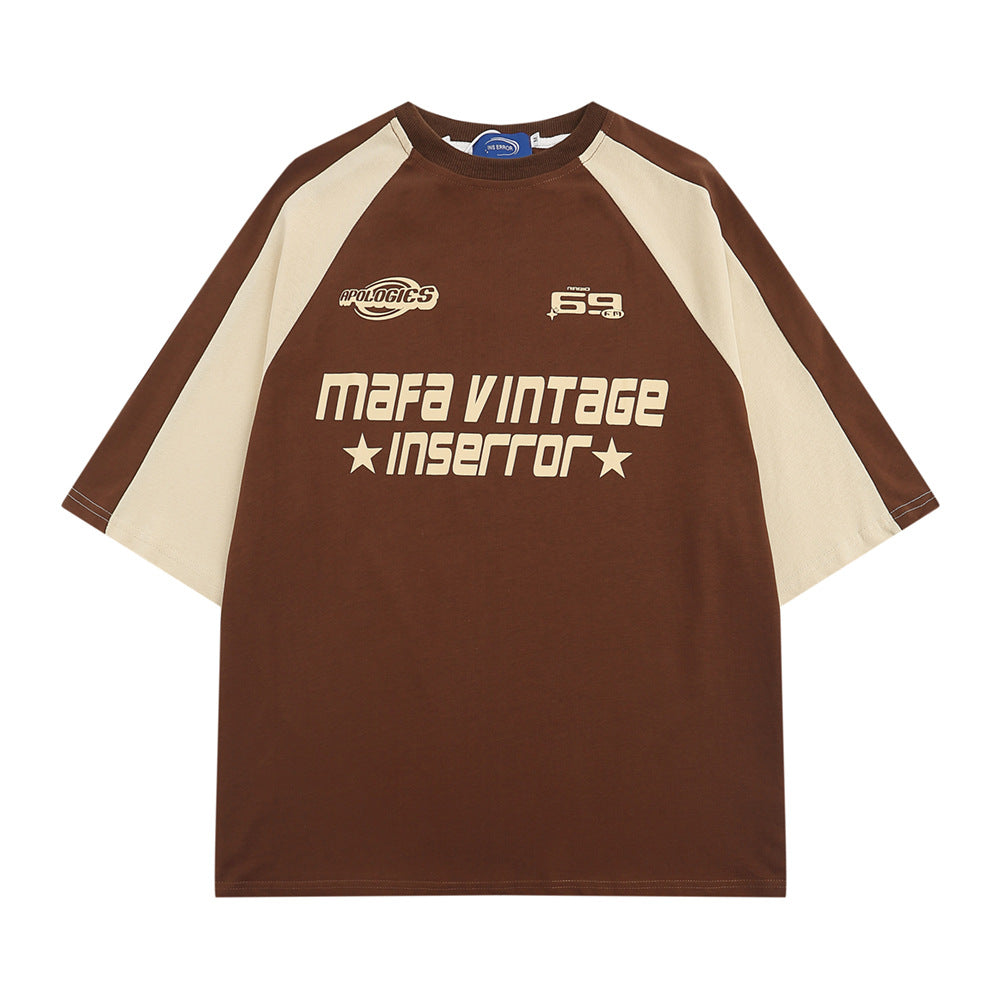 Letter Patchwork Short-sleeved T-shirt Men