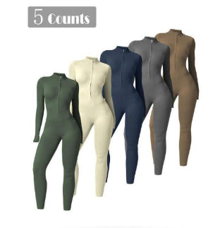 Women's Long-sleeve Zipper Gym Sports Jumpsuit