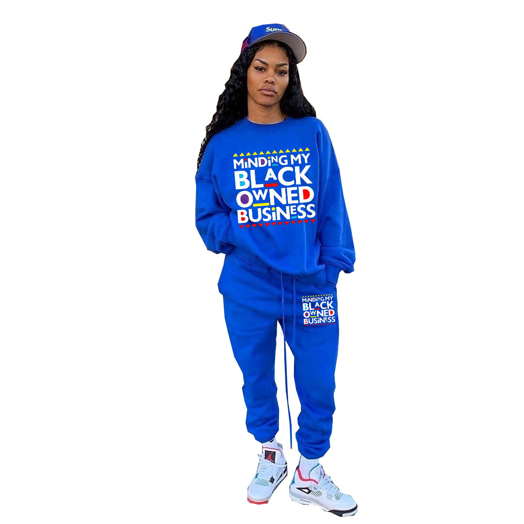Women Fashion Print Loose Sweatshirt Two Piece Set