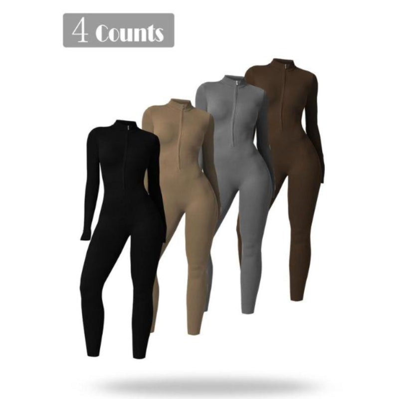 Women's Long-sleeve Zipper Gym Sports Jumpsuit