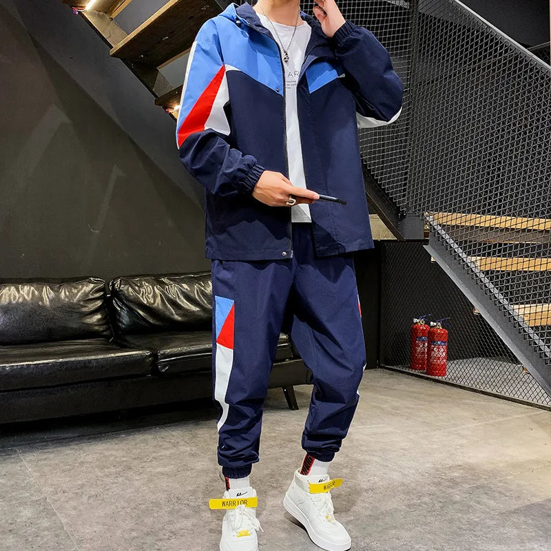 Unisex Men Street Machinery Track Windbreaker Tracksuit 2 Pieces Set