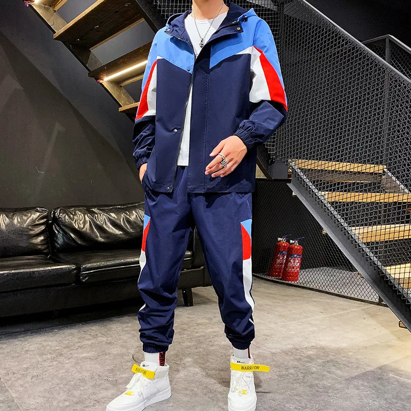 Unisex Men Street Machinery Track Windbreaker Tracksuit 2 Pieces Set