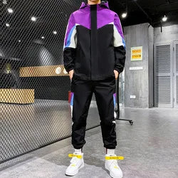 Unisex Men Street Machinery Track Windbreaker Tracksuit 2 Pieces Set