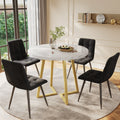 Dining Table Set  5 Pieces , Dining Table Set With 4 Chairs, Modern Kitchen Table Set, 80 Cm Diameter Round Kitchen Table With Gold Metal Legs, White MDF Table Top, Black Velvet Dining Chairs