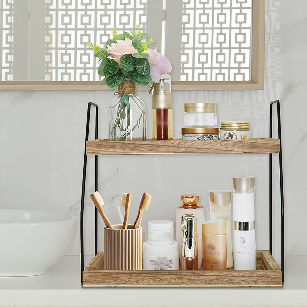 NEW 2 Tier Wooden Shelf Storage Unit Book Plant Stand Bathroom Kitchen Shelving Rack----medium Size