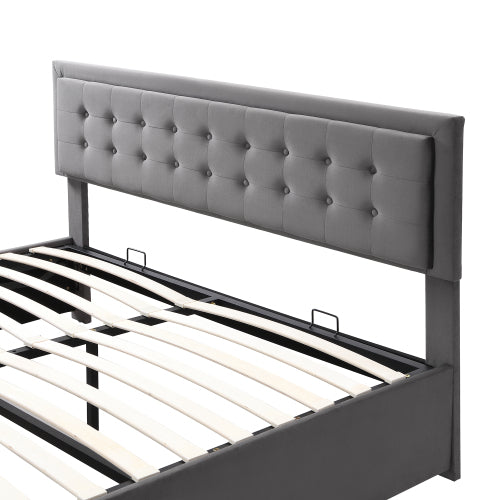 Upholstered Bed,Super King Size Bed-6ft180x200cm, Velvet Fabric, Double Bed, Large Storage Space,With Slats And Headboard,Without Mattress,Grey