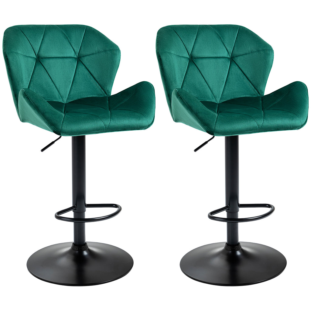Urban thrif Bar Stools Set Of 2, Velvet-Touch Barstools With Metal Frame Footrest And Adjustable Height, Green