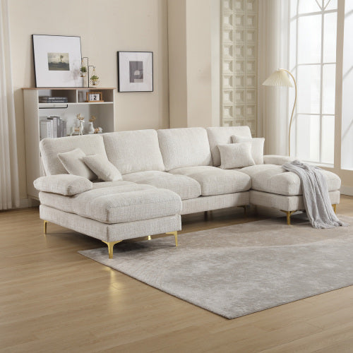 GOMYWAY Sectional Couches For Living Room Modular Sofa With Double Chaise U- Shaped Sofa Set With Chenille Fabric For Home Furniture
