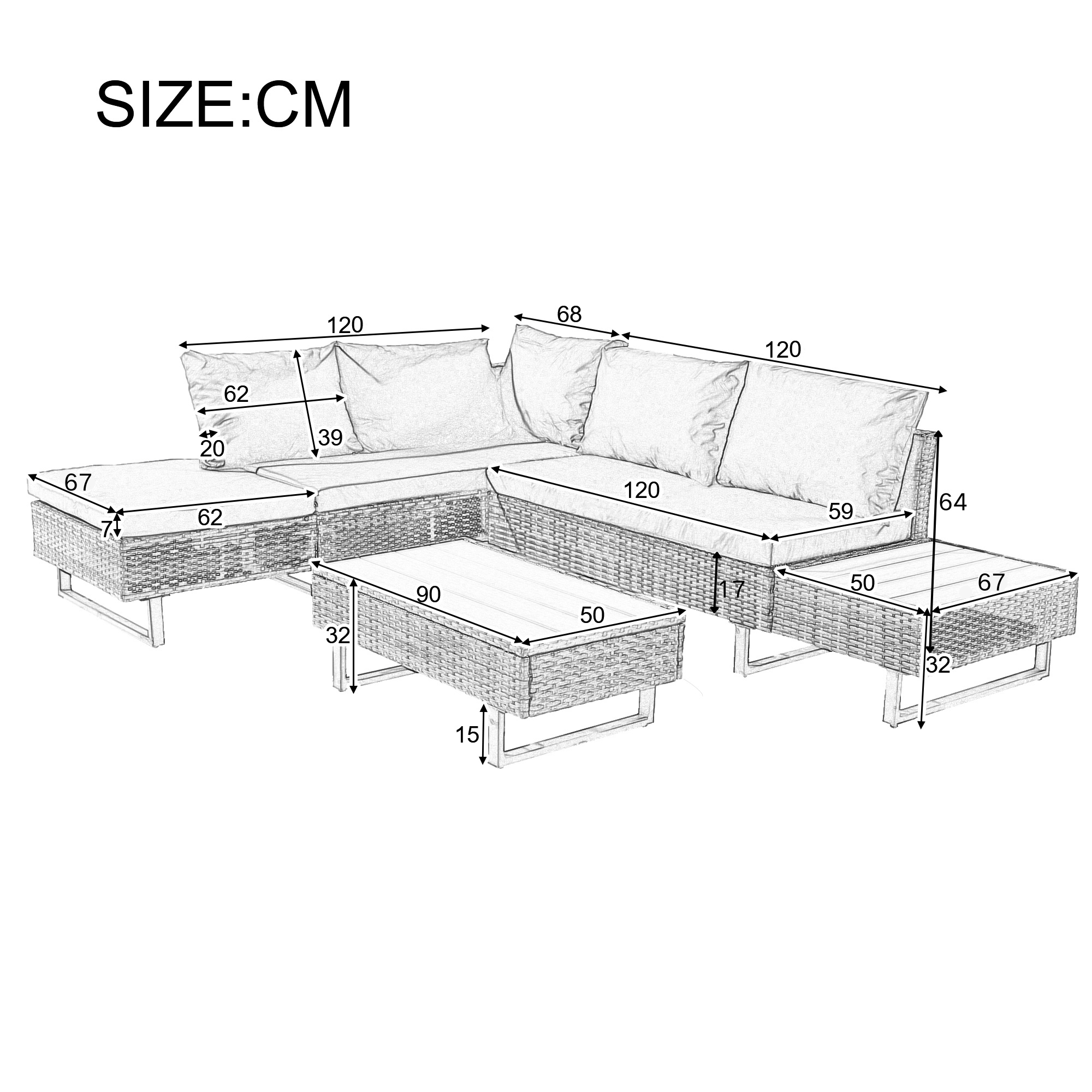 Poly Rattan Set, Garden Set, Seating Group, Sofa Lounge, Garden Lounge For 4-5 People,Lounge With Corner Sofa, Table & Cushions, Removable And Washable Fabric Cover, Grey