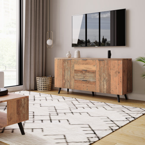 Sideboard Storage Cupboard Kitchen Buffet Sideboard TV Cabinet With Adjustable Shelves Dresser Vertical Cabinet Three Drawers For Living Room Dining Room Bedroom Vintage Brown 140cm