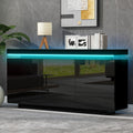 Sideboard With LED Lights, Side Cabinet Standing Cabinet Chest Of Drawers Highboard Sideboard With 2 Doors & 3 Drawers, High Gloss Sideboard For Living Room Dining Room, Black