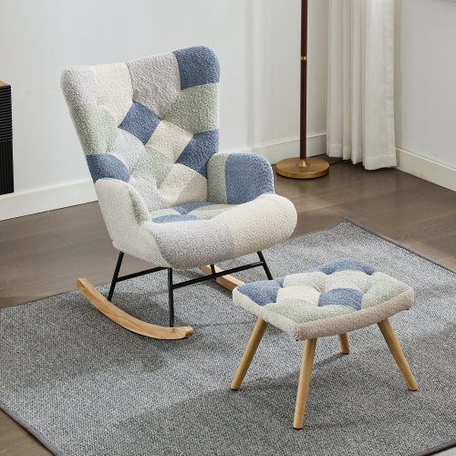 Rocking Chairs For Adults, Tteddy Rocking Chair Relaxing Recliner Chair With Solid Wood Legs High Back Lounge Chairs For Balcony Living Room Bedroom