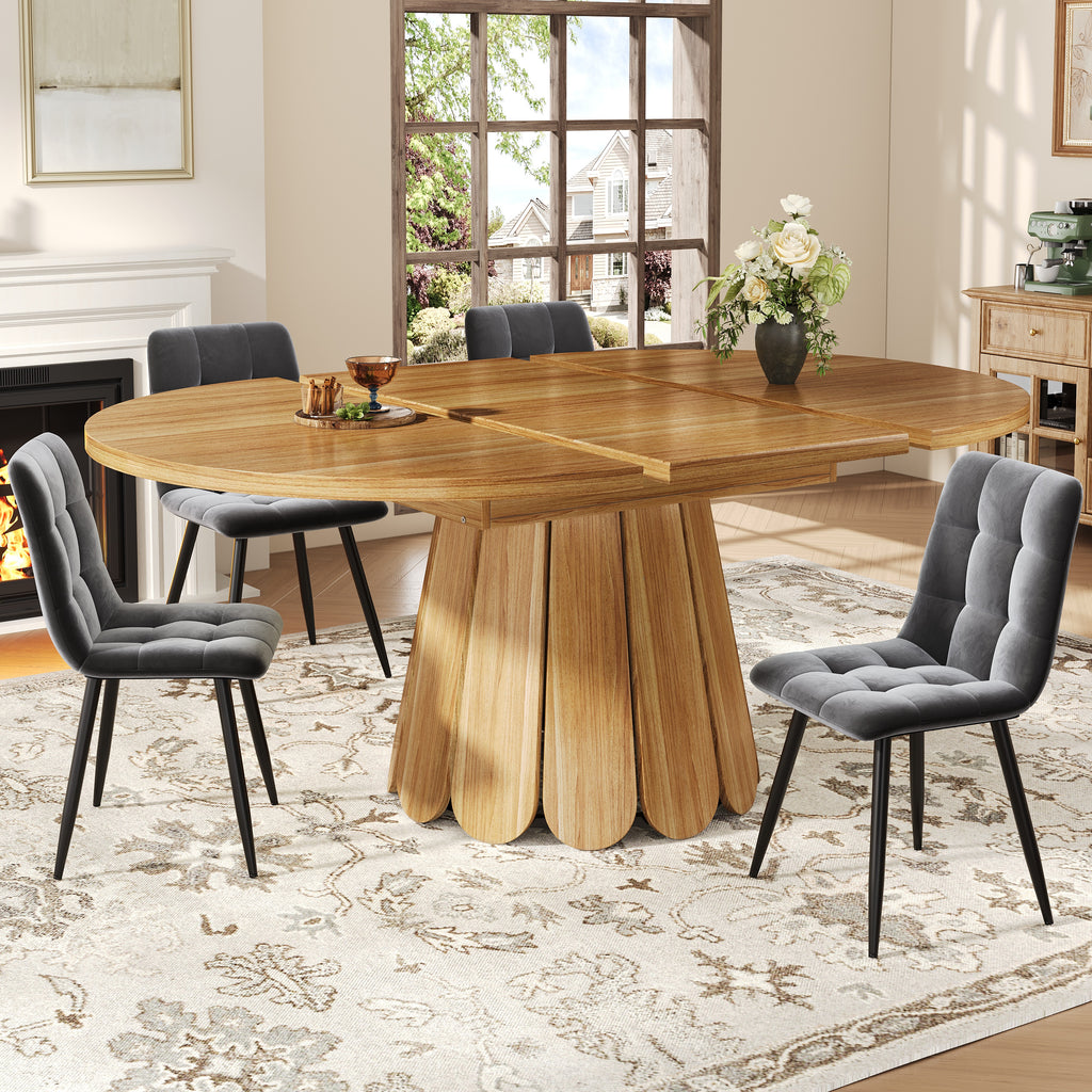 Extendable Dining Table, Dining Room Table, Kitchen Table, Balcony Table, Wooden Dining Table Round Dining Table, Extends To Oval, 118-158 Cm, Seats Up To 6 People, Wood