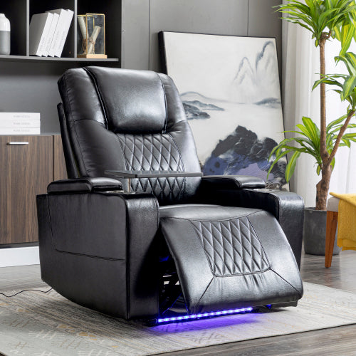 Electric Recliner Chair With USB Charge Port, 360 Swivel Tray Table, Hand In-Arm Storage, Cup Holders, Ambient Lighting - Ambient Lighting Gaming Recliner Chair Home Theat
