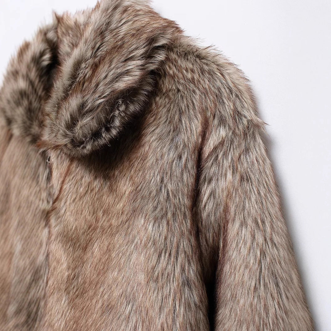 Meifeng Womens Fashion Vintage Preppy-style Mid-century Warm Faux Fur Jacket For Women