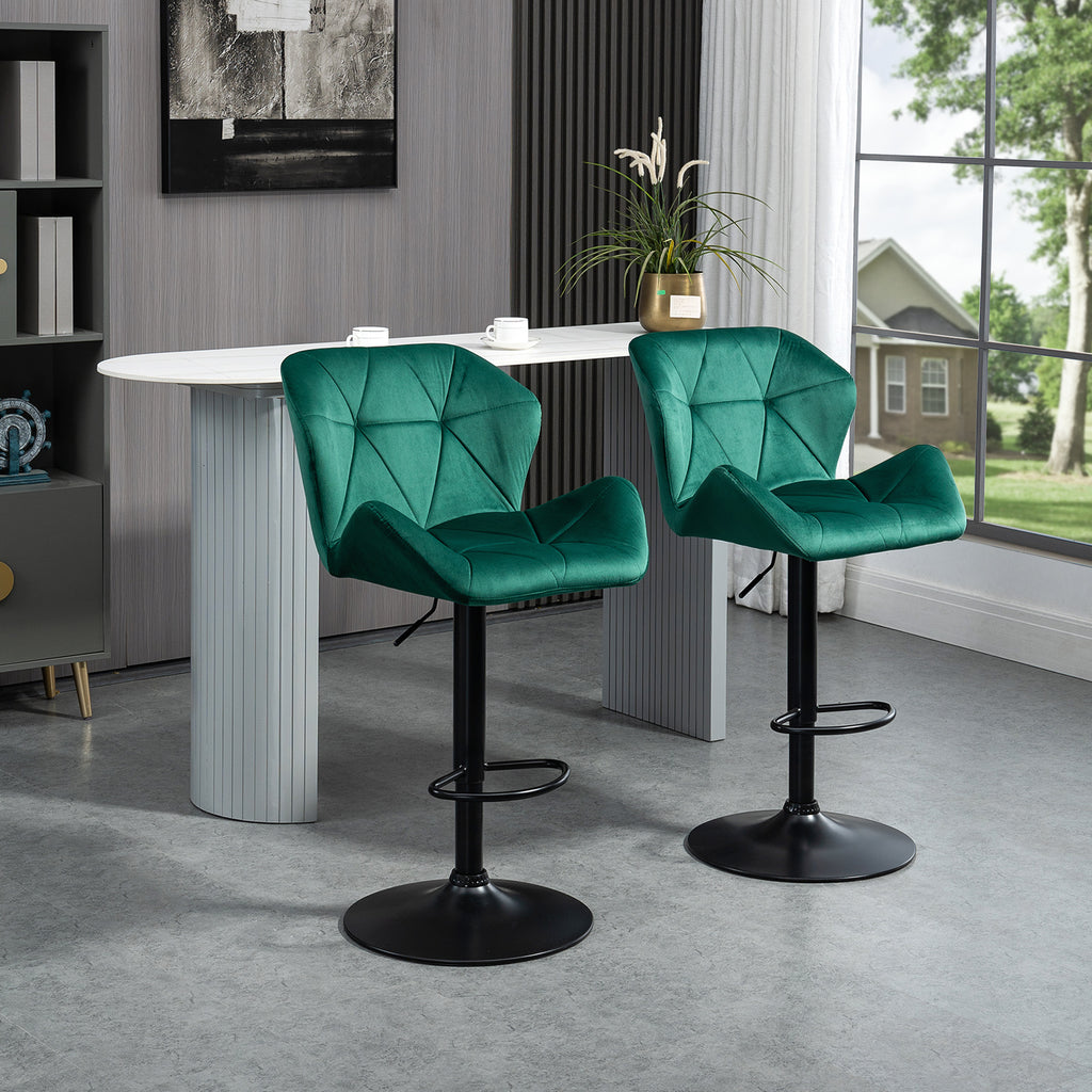 Urban thrif Bar Stools Set Of 2, Velvet-Touch Barstools With Metal Frame Footrest And Adjustable Height, Green