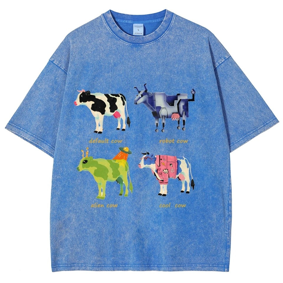 Mens Retro Cotton Funny Cow Streetwear Printed Top