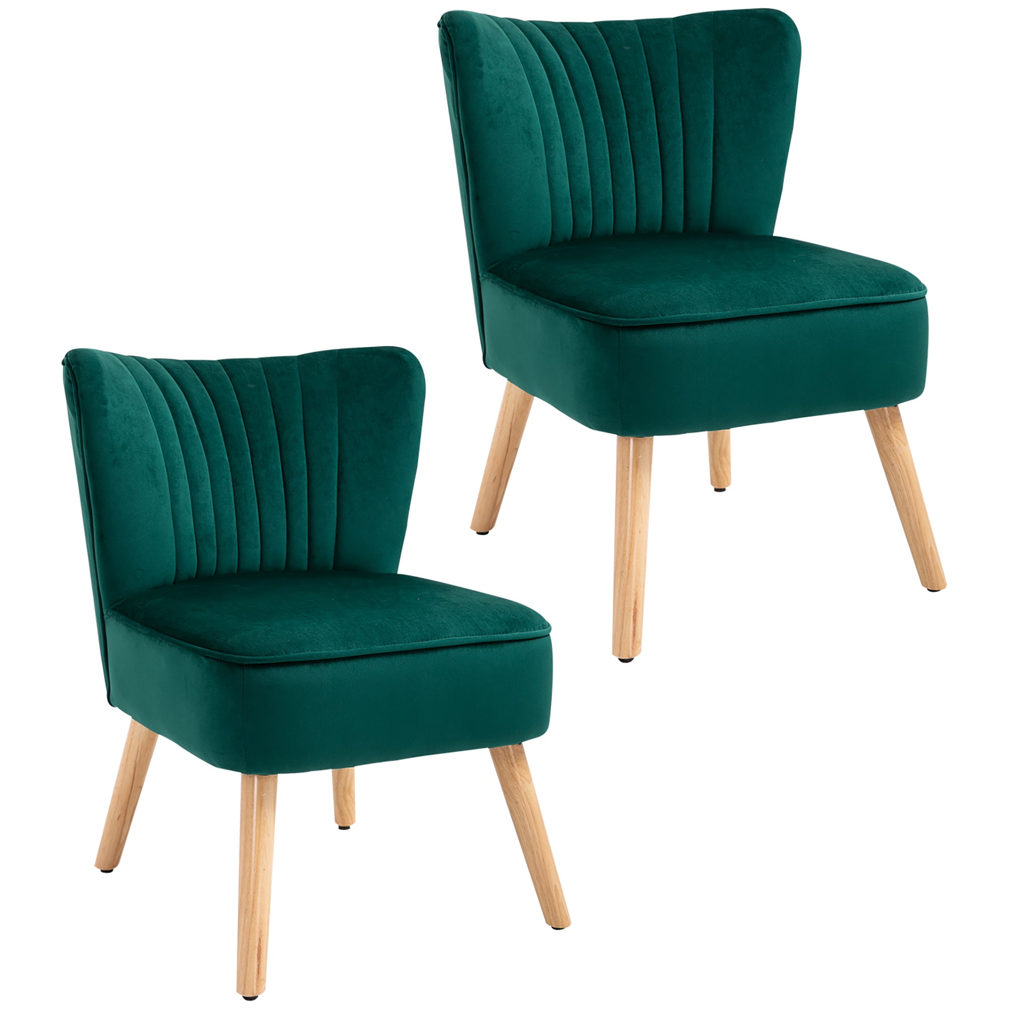 Velvet Accent Chair Occasional Tub Seat Padding Curved Back With Wood Frame Legs Home Furniture Set Of 2 Green