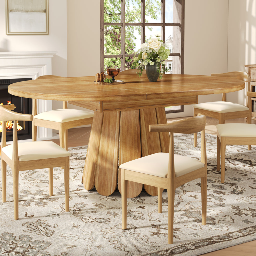 Extendable Dining Table, Dining Room Table, Kitchen Table, Balcony Table, Wooden Dining Table Round Dining Table, Extends To Oval, 118-158 Cm, Seats Up To 6 People, Wood