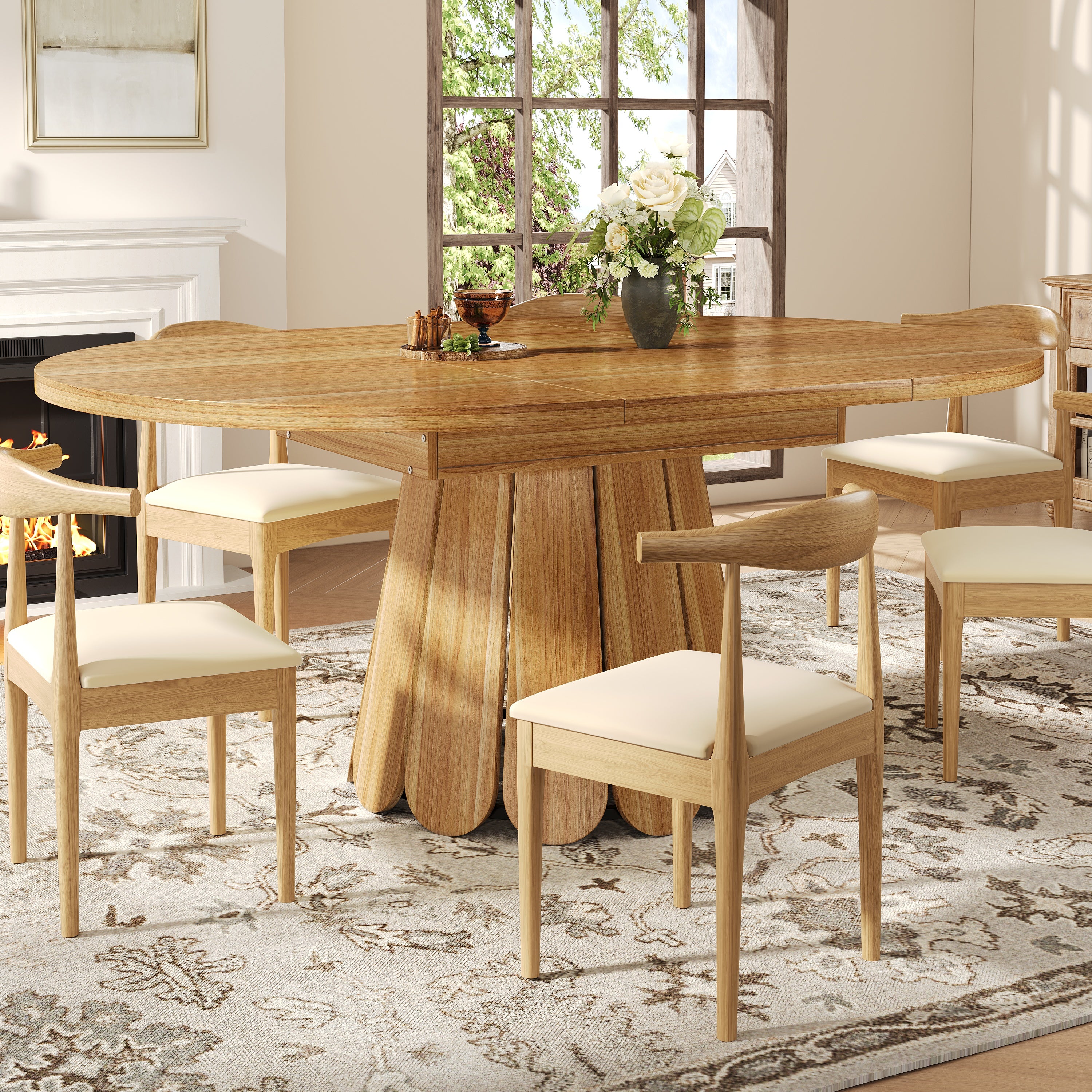 Extendable Dining Table, Dining Room Table, Kitchen Table, Balcony Table, Wooden Dining Table Round Dining Table, Extends To Oval, 118-158 Cm, Seats Up To 6 People, Wood