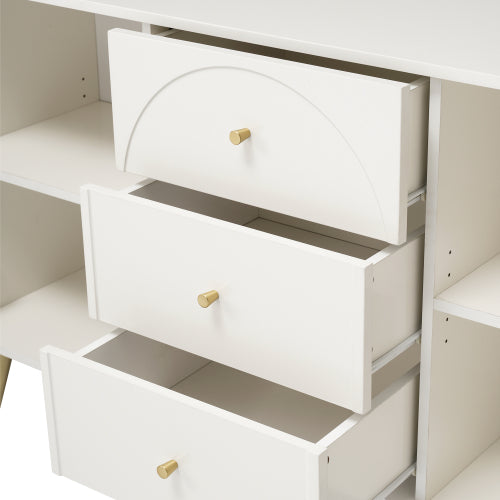 Sideboard Cabinet For Living Room, Chest Of Drawers With 2 Doors And 3 Drawers, Adjustable Shelf, Cream White, 40D X 140W X 84H CM