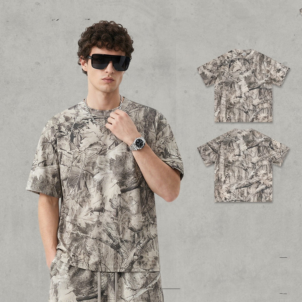 Camouflage Drop-shoulder T-shirt Loose And Casual