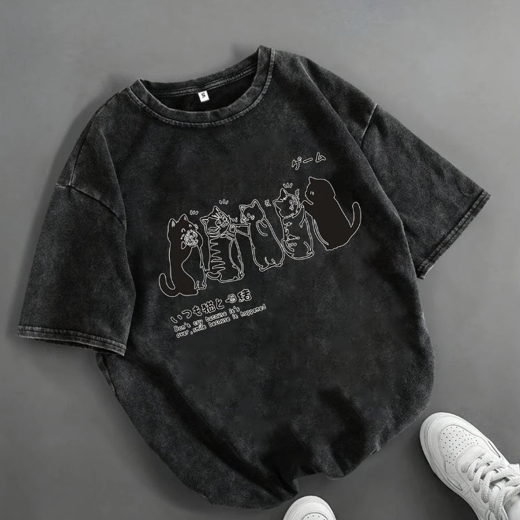 Cartoon Cat Shower Mens Loose-Fit Short-Sleeve T-Shirt